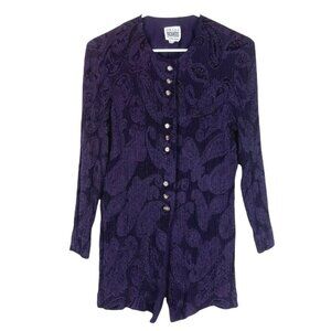 Vintage R&M Richards by Karen Kwong Tunic Top Blouse Paisley Print Purple 10 USA